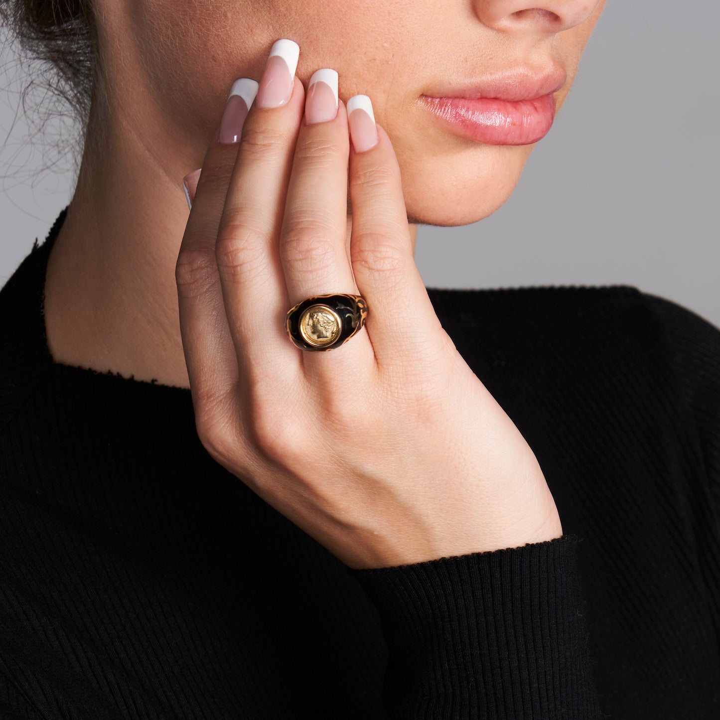 18K Gold Electrum Coin Ring w/ Enamel