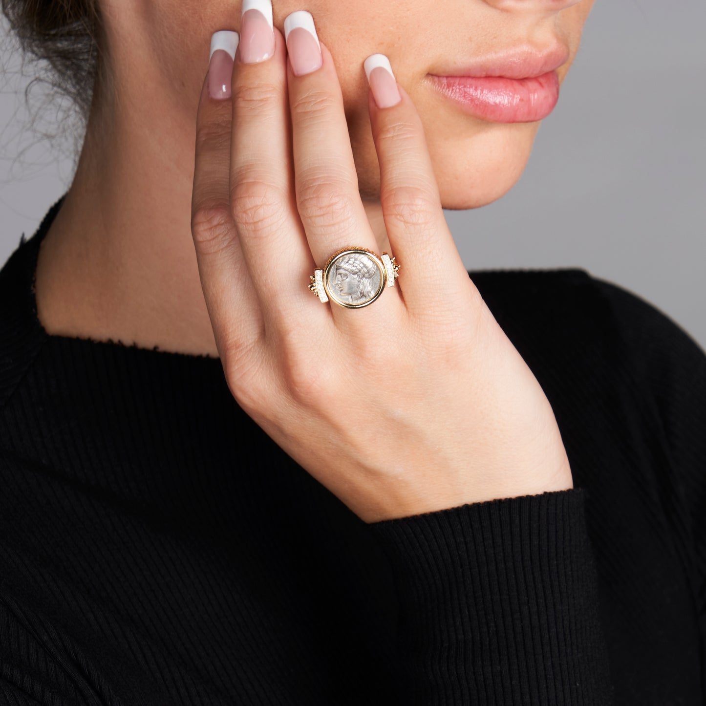 18K Gold Reversible Coin Ring w/ Diamonds