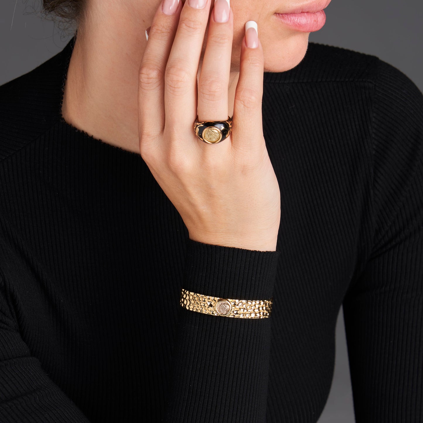 18K Gold Hammered Cuff Bracelet