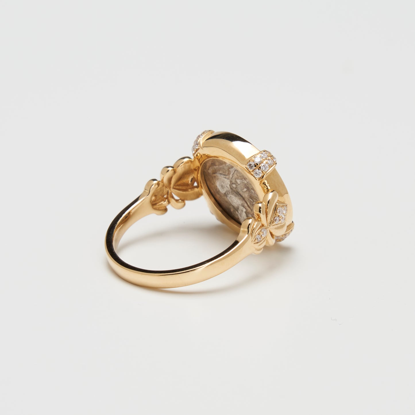 18K Gold Silver Medusa Coin Ring w/ Diamonds