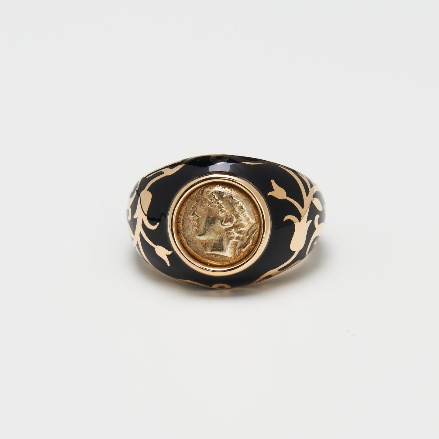 18K Gold Electrum Coin Ring w/ Enamel