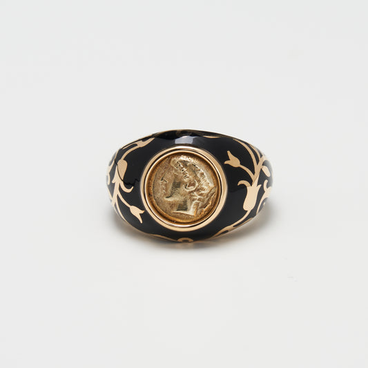 18K Gold Electrum Coin Ring w/ Enamel