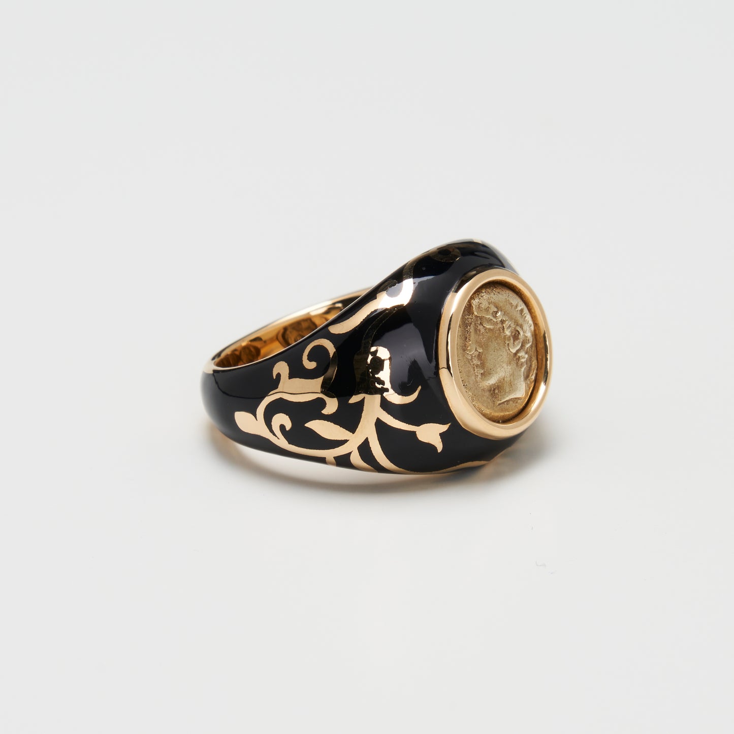 18K Gold Electrum Coin Ring w/ Enamel