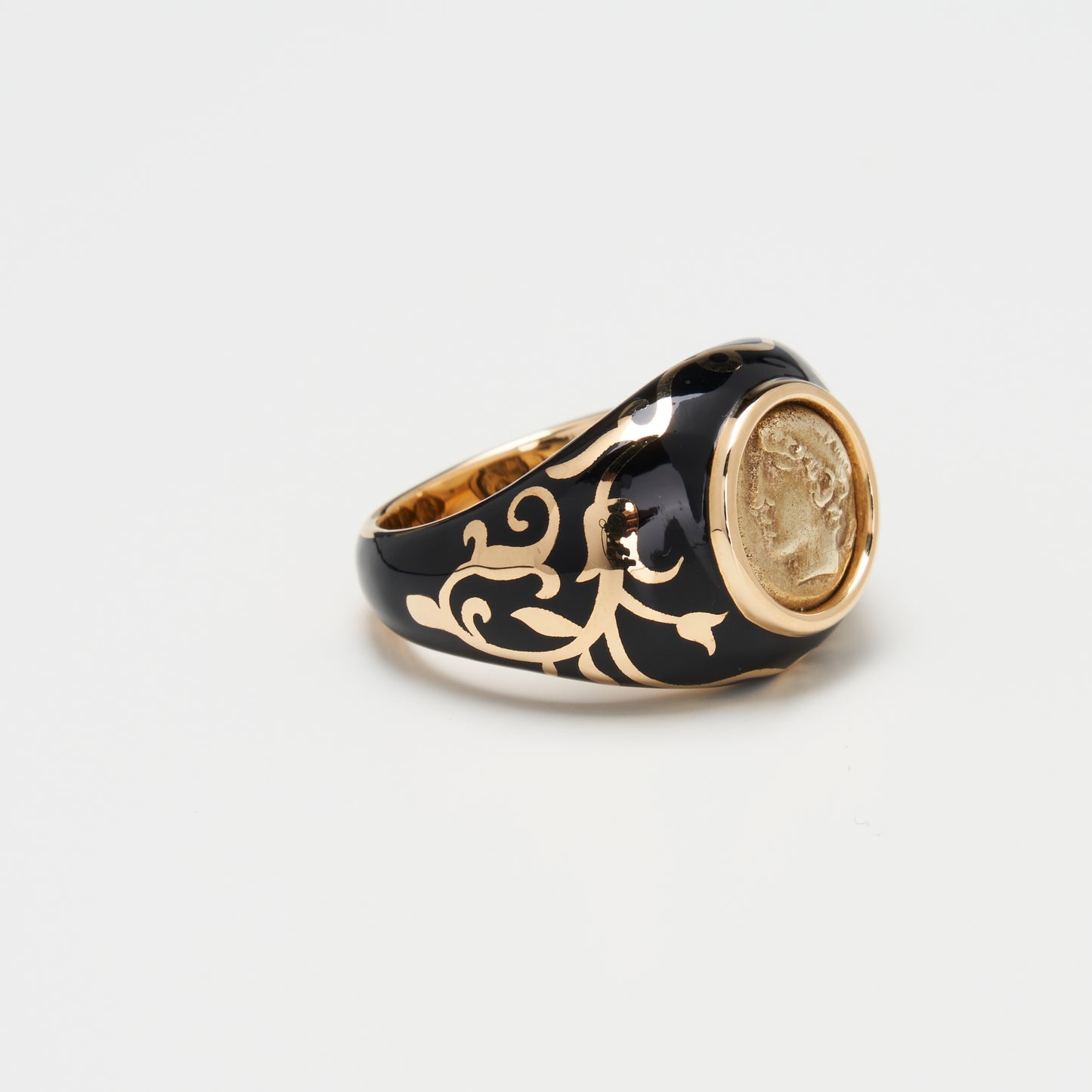 18K Gold Electrum Coin Ring w/ Enamel