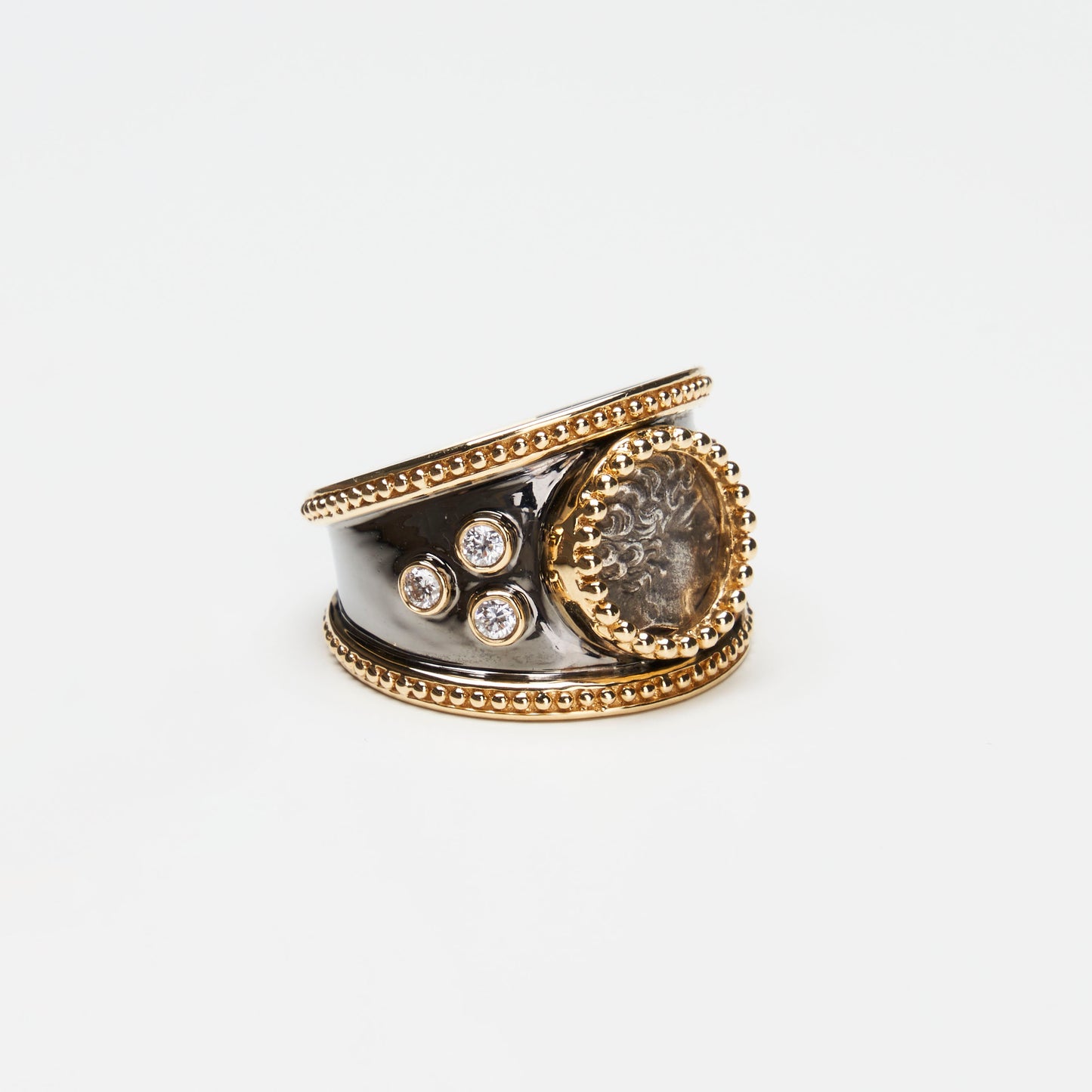 18K Gold Coin Ring w/ Diamonds