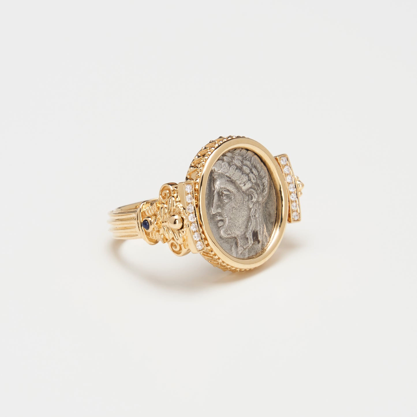 18K Gold Reversible Coin Ring w/ Diamonds