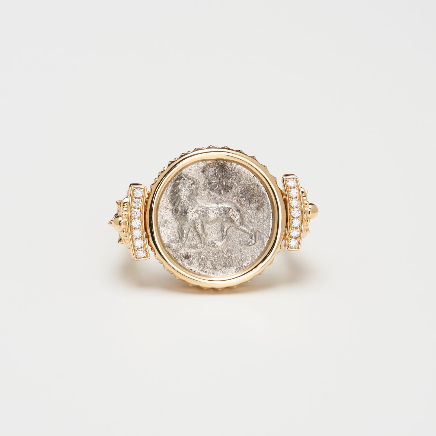 18K Gold Reversible Coin Ring w/ Diamonds