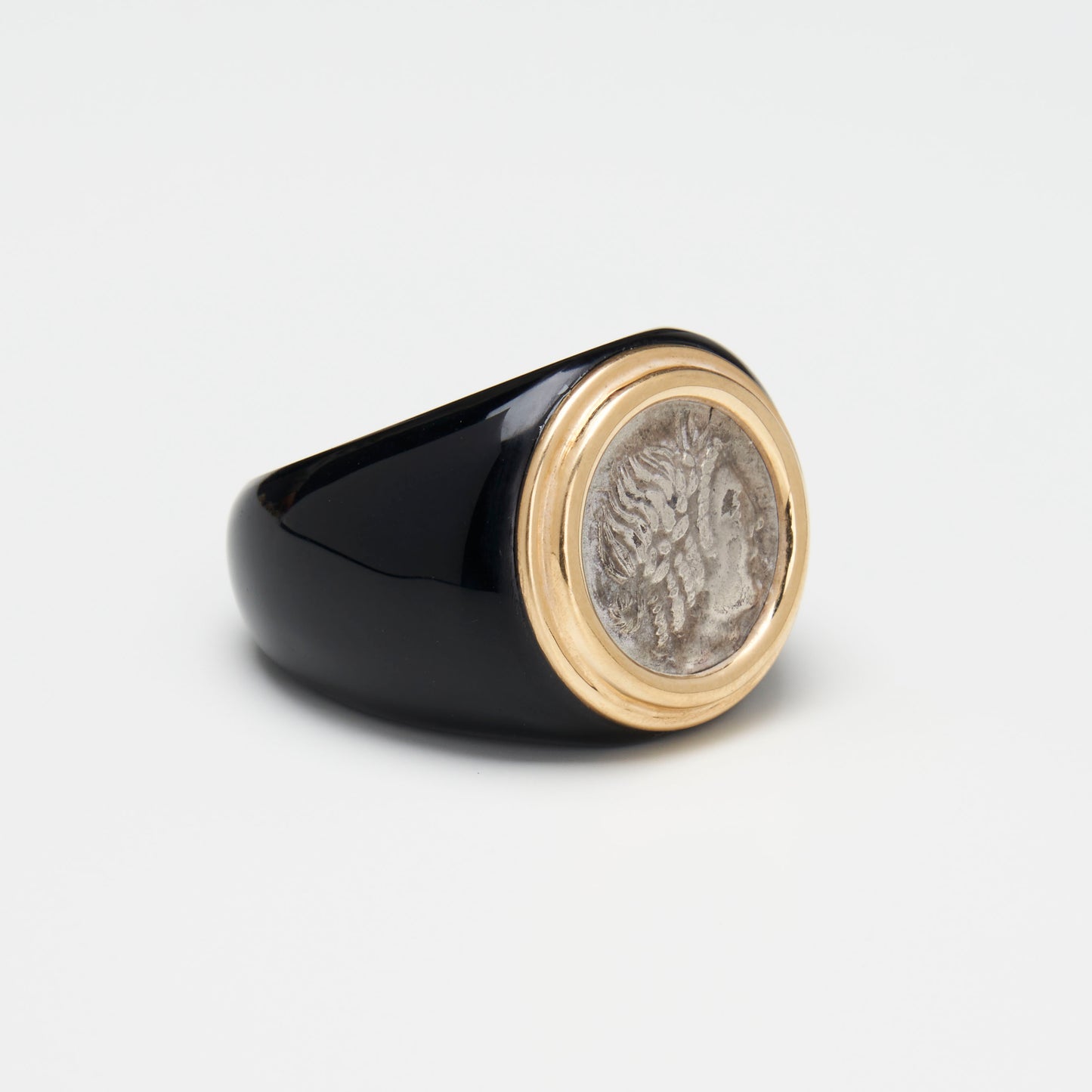 Agate  & 18K Gold Apollo Coin Ring