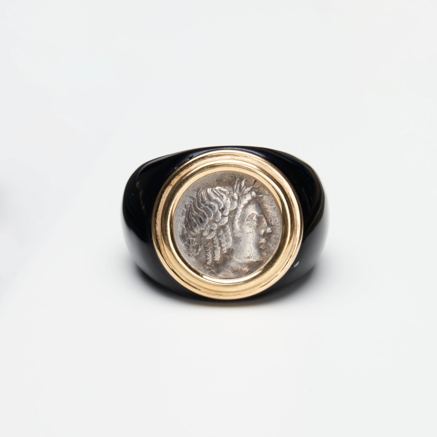 Agate  & 18K Gold Apollo Coin Ring