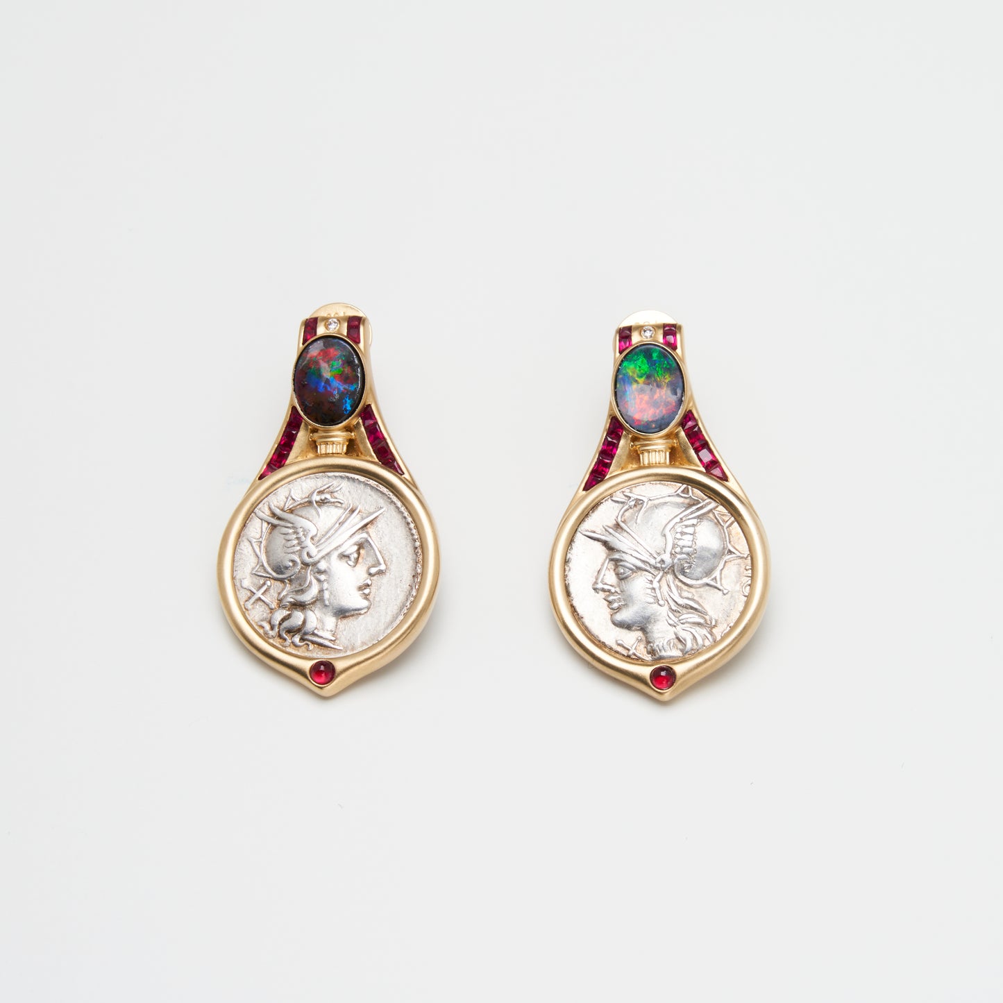 18K Gold Opal & Ruby Coins Earring