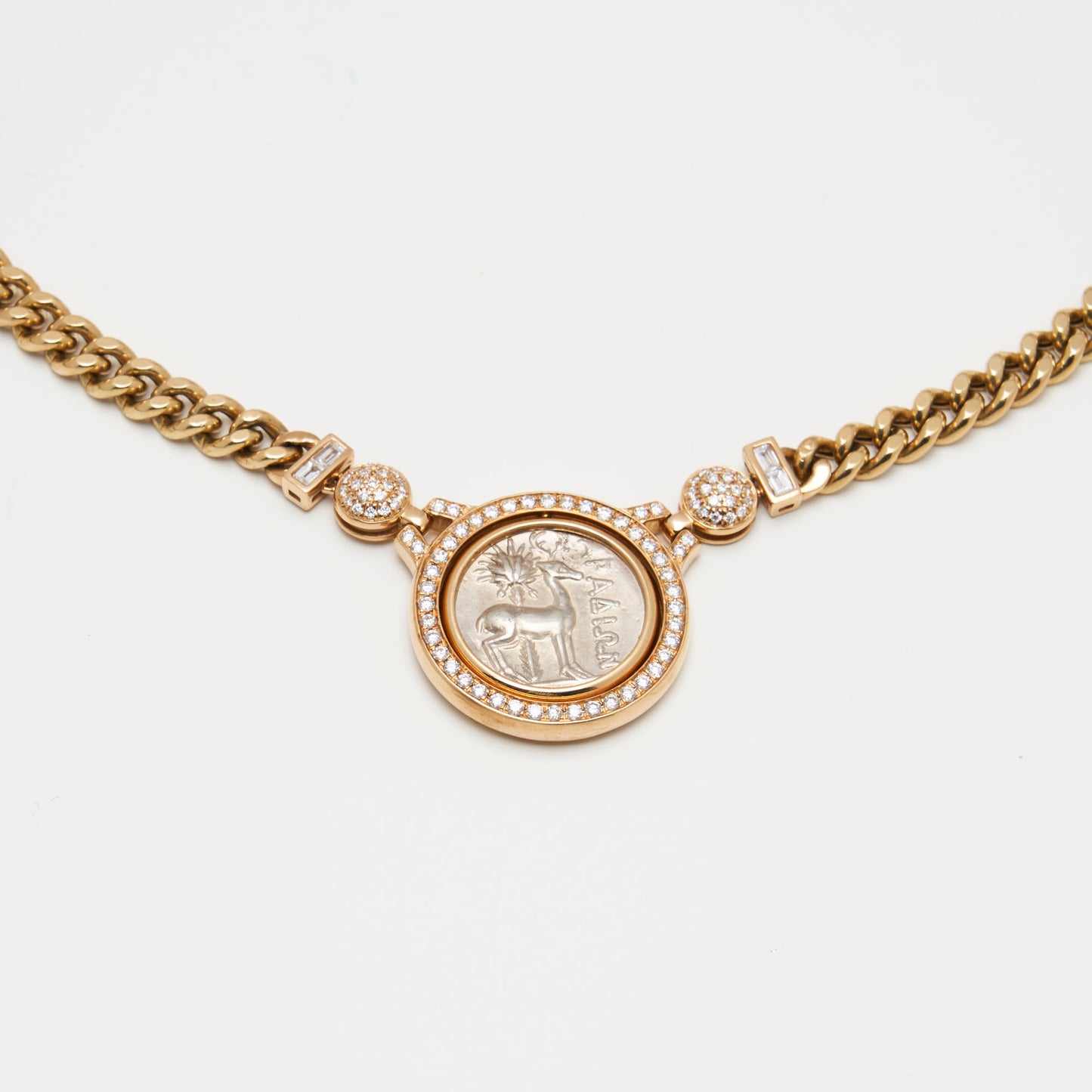 18K Gold Reversible Bee Coin Necklace w/ Diamonds