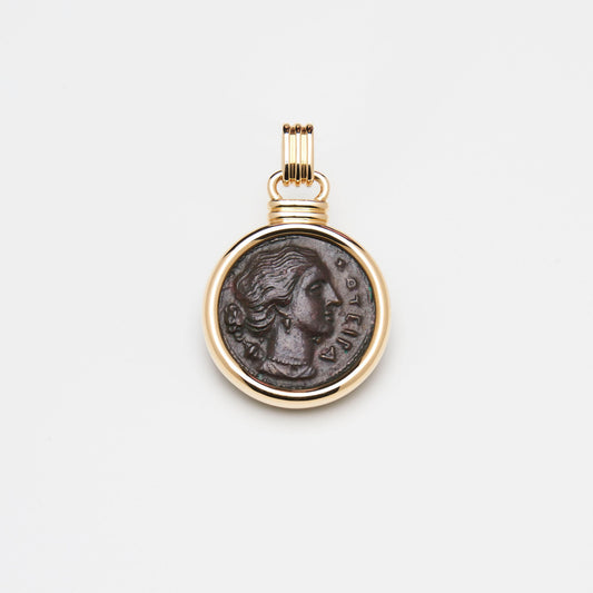 18K Gold Bronze Coin Reversible Pendant