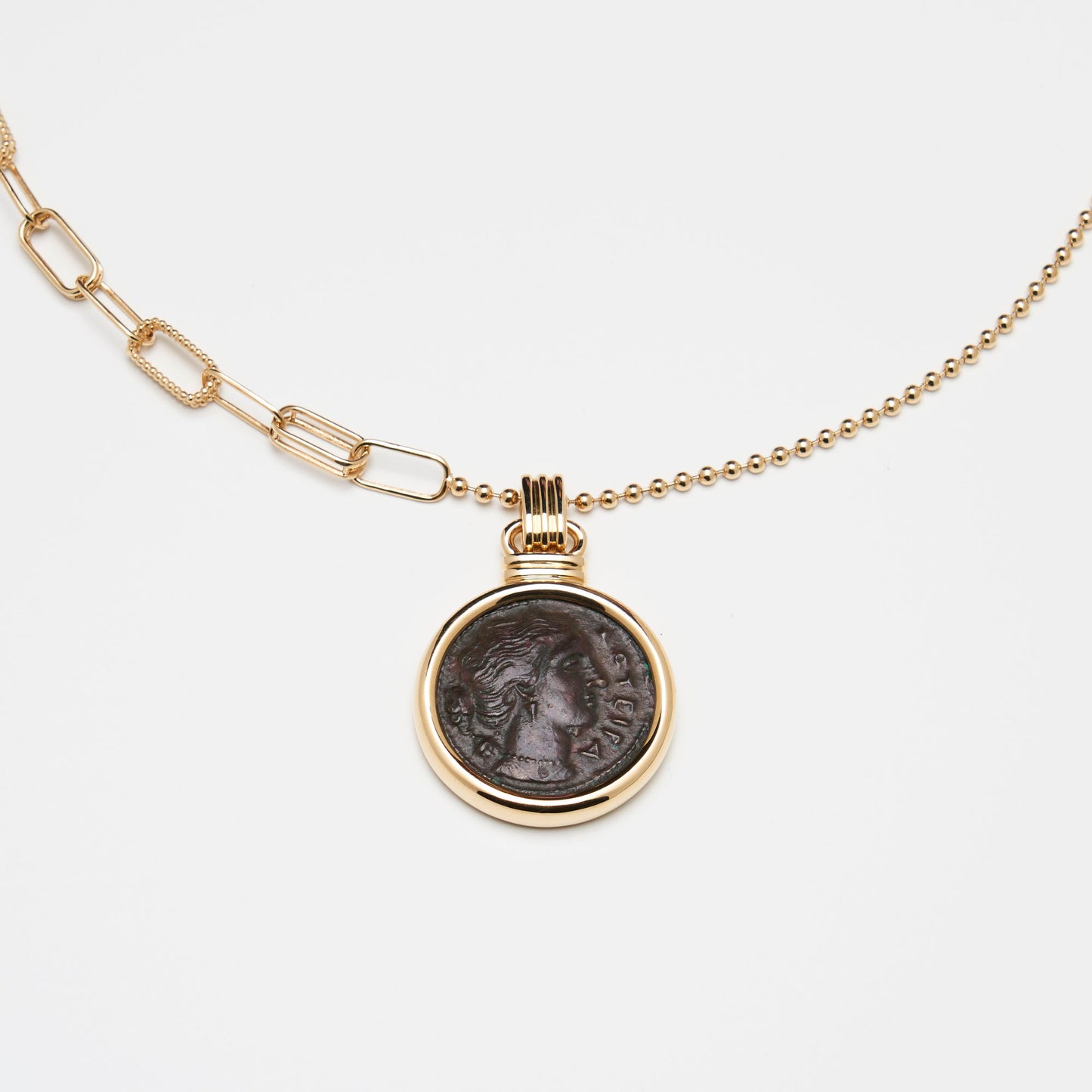 18K Gold Bronze Coin Reversible Pendant