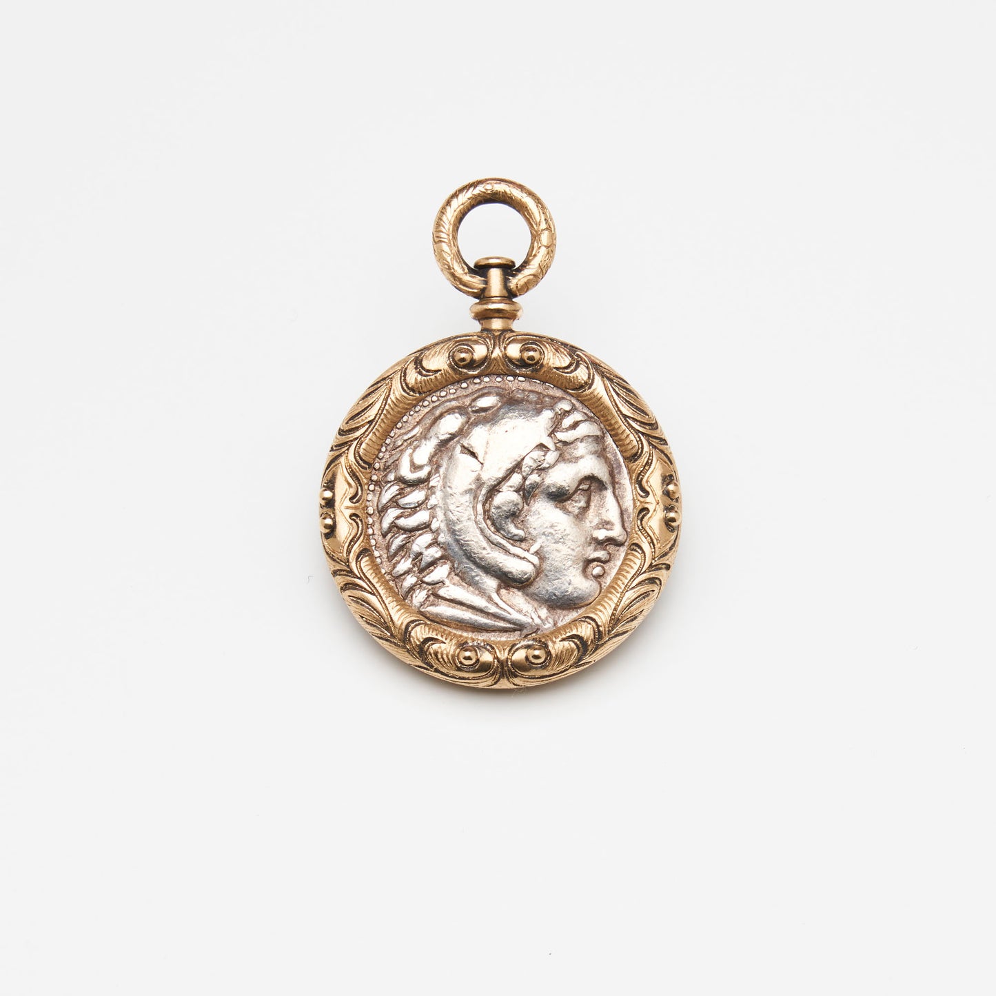 18K Gold Carved Alexander The Great Coin Pendant