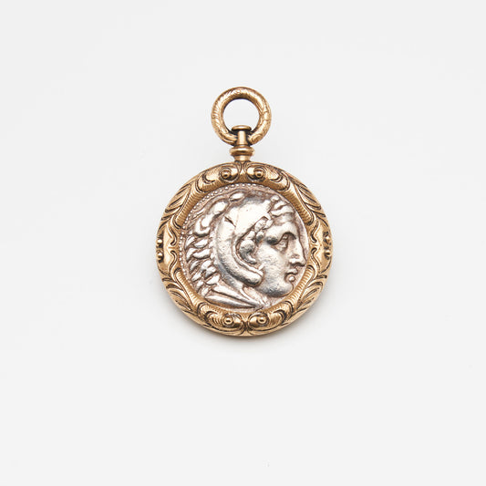 18K Gold Carved Alexander The Great Coin Pendant