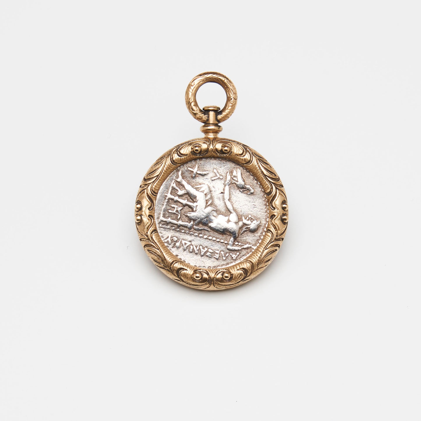 18K Gold Carved Alexander The Great Coin Pendant