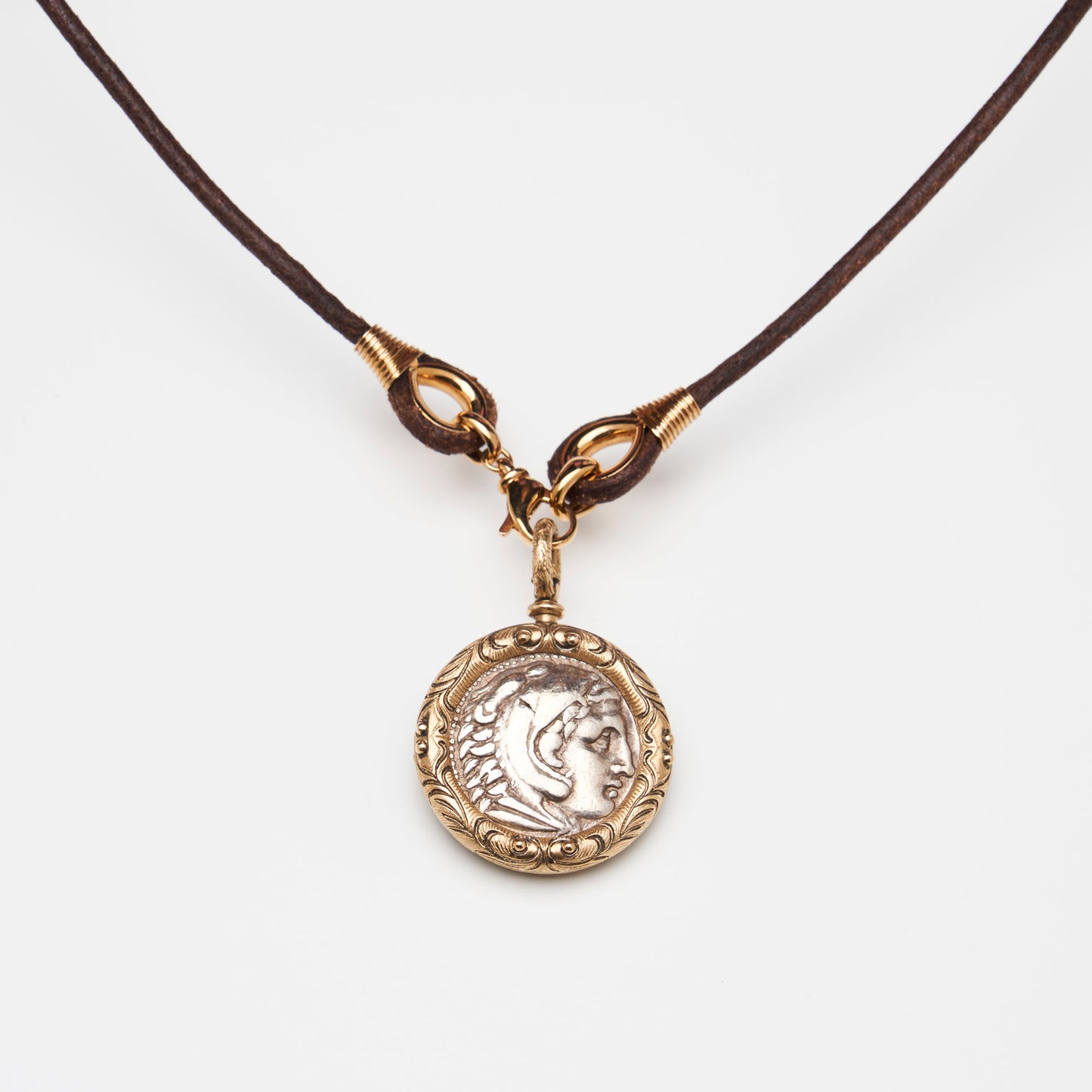 18K Gold Carved Alexander The Great Coin Pendant