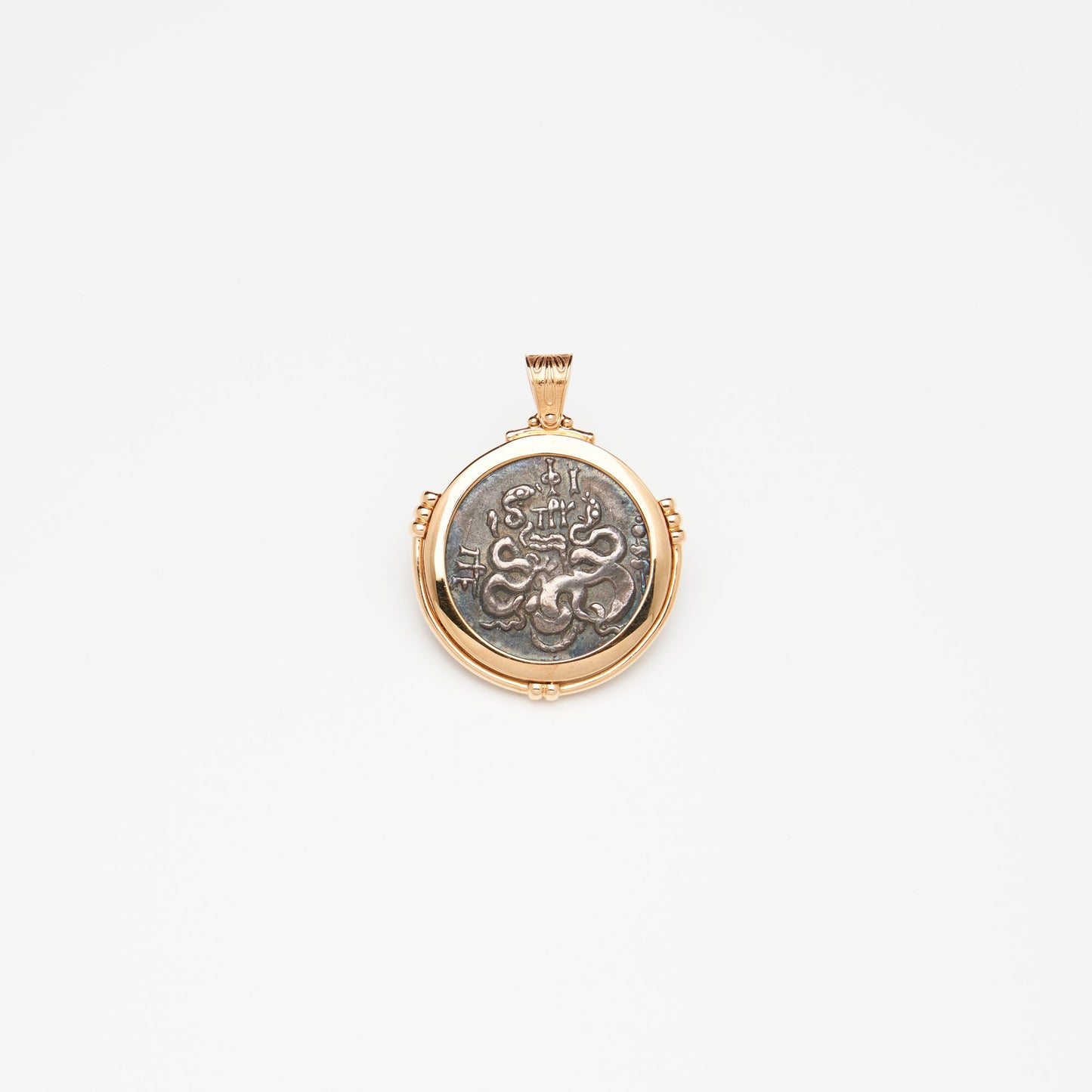 18K Gold Greek Coin Pendant