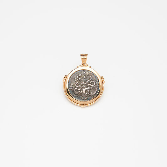 18K Gold Greek Coin Pendant