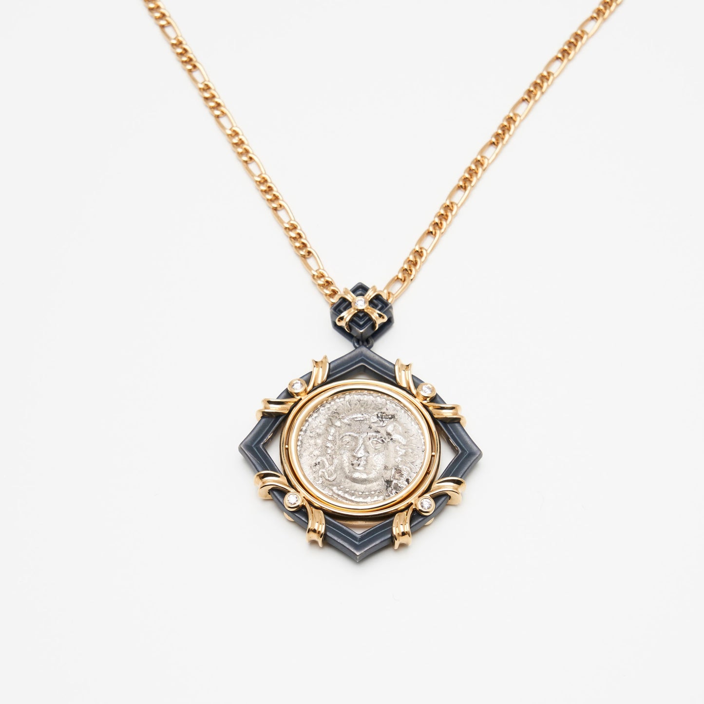 Silver & 18K Gold Coin Reversible Pendant w/Diamond