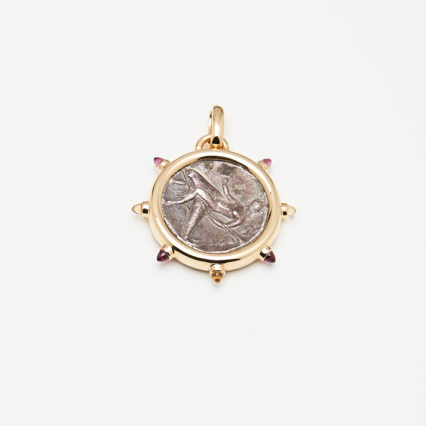 18K Gold Multi-gemstone Coin Pendant