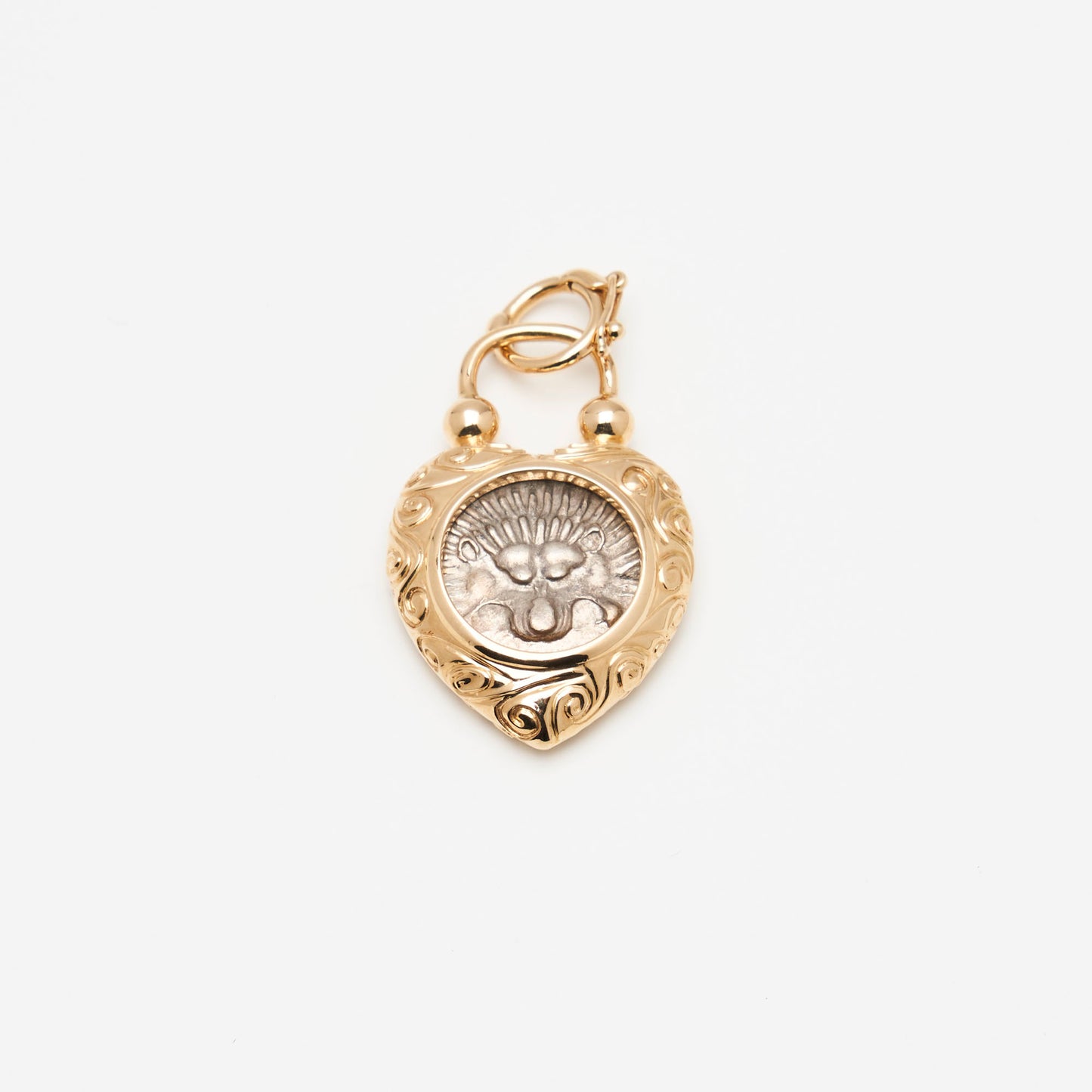 18K Gold Heart Lock Coin Pendant