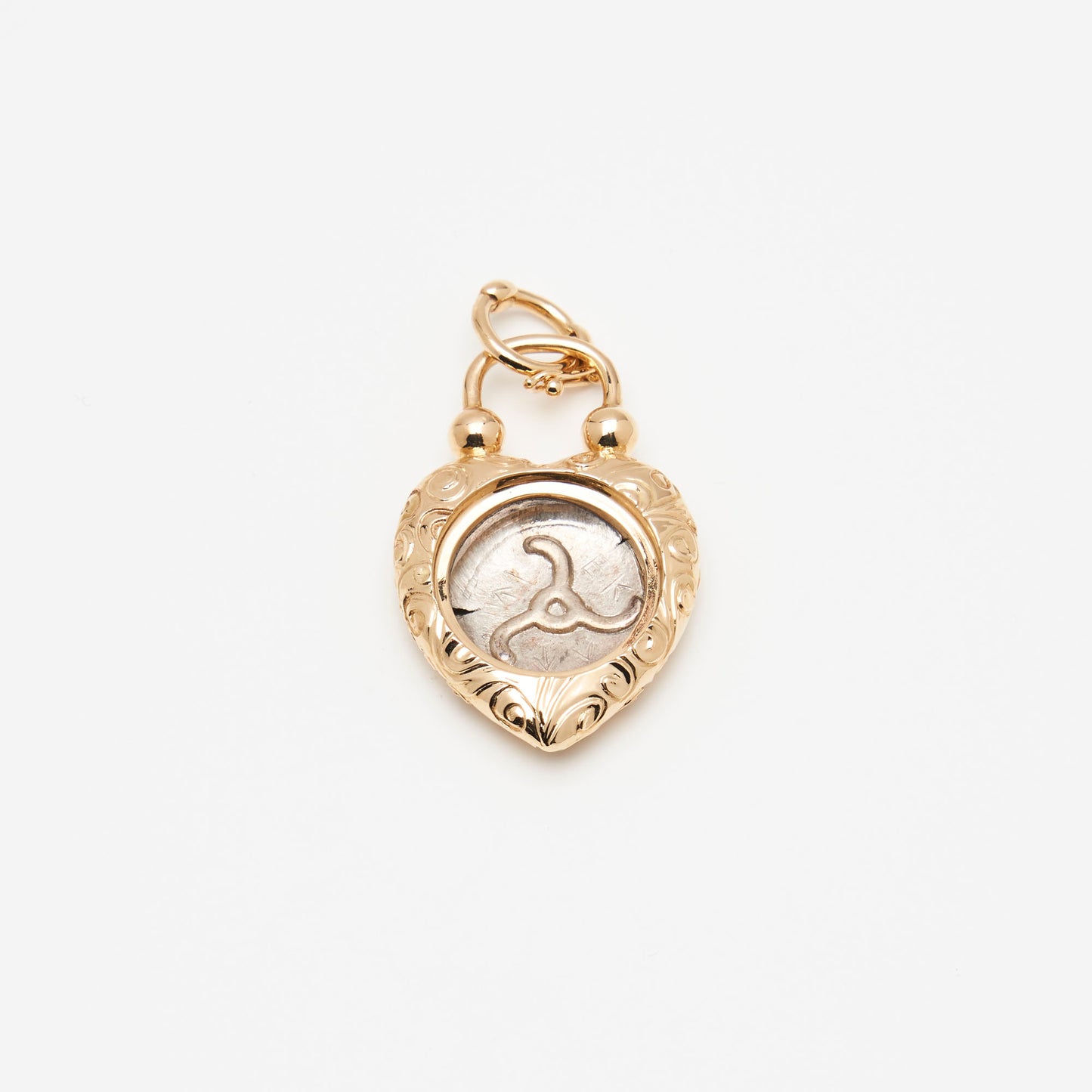 18K Gold Heart Lock Coin Pendant