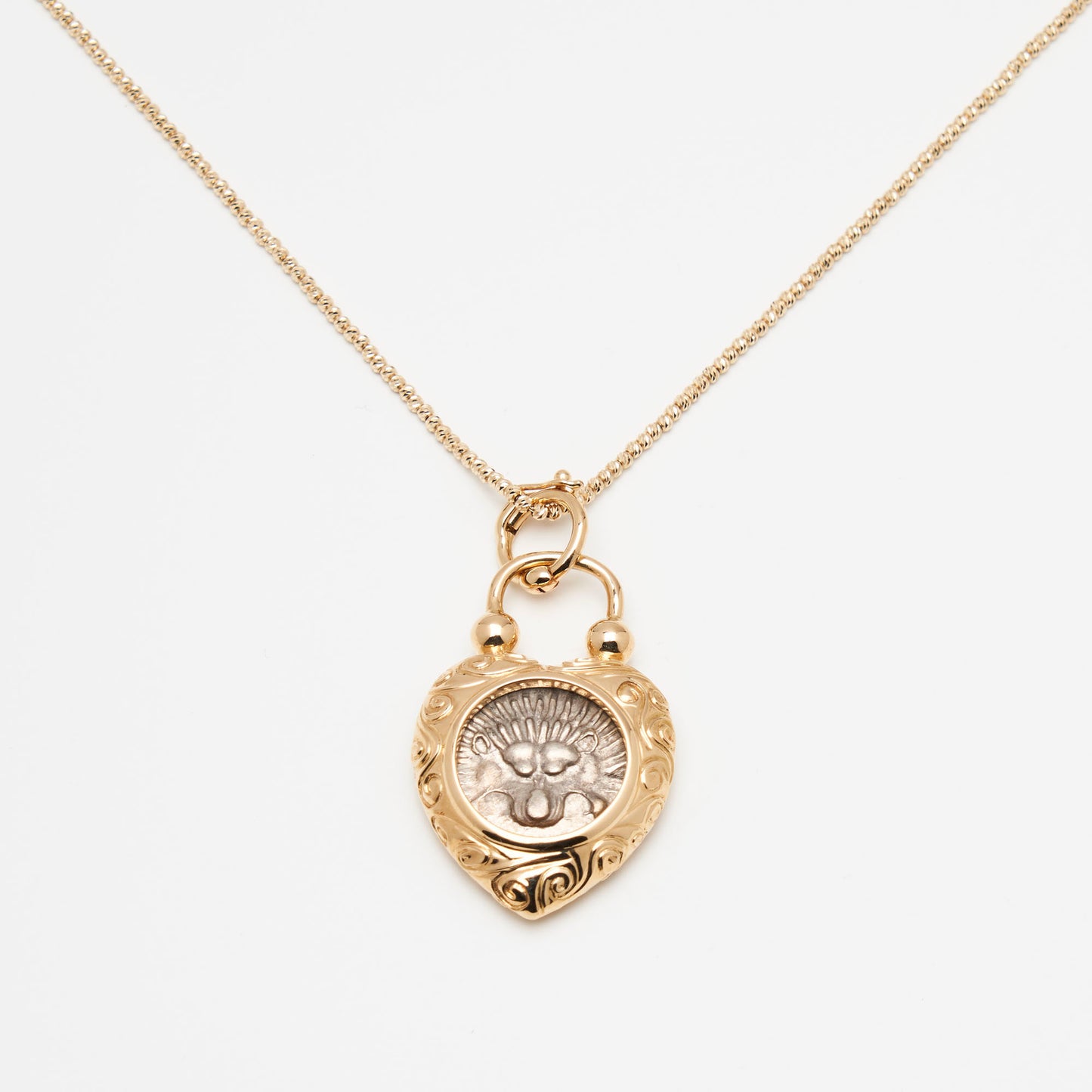 18K Gold Heart Lock Coin Pendant