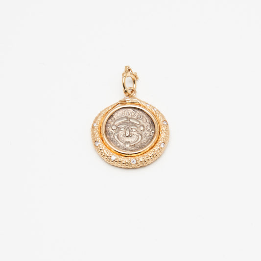 18K Gold Snake Medusa Coin Pendant