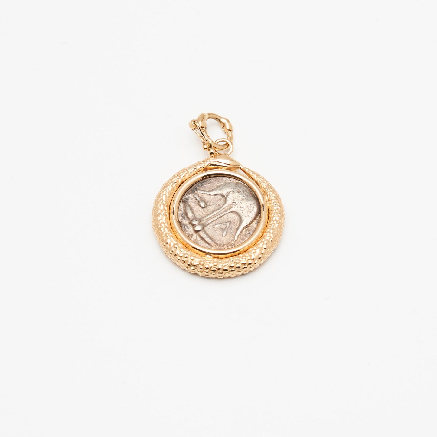 18K Gold Snake Medusa Coin Pendant