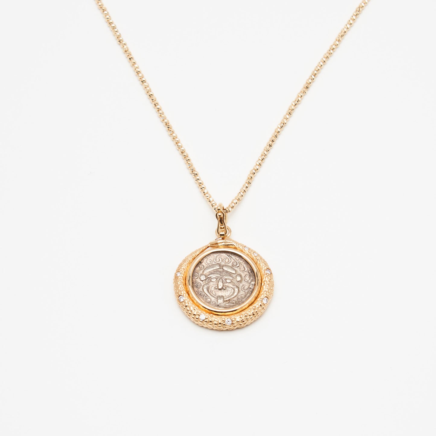 18K Gold Snake Medusa Coin Pendant