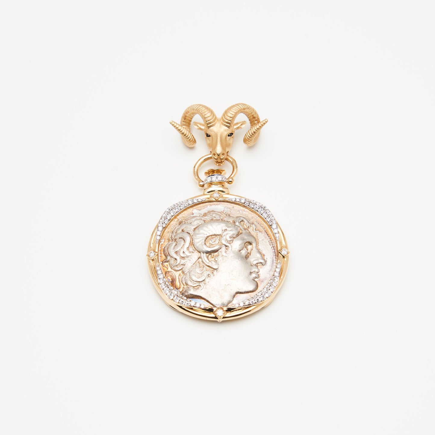 18K Gold Ram Head Coin Pendant