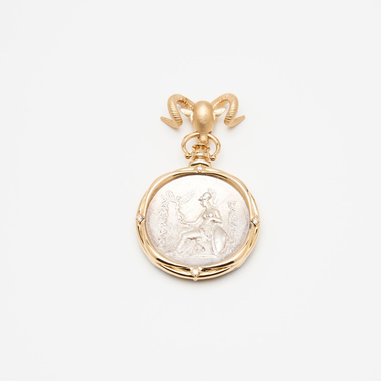 18K Gold Ram Head Coin Pendant