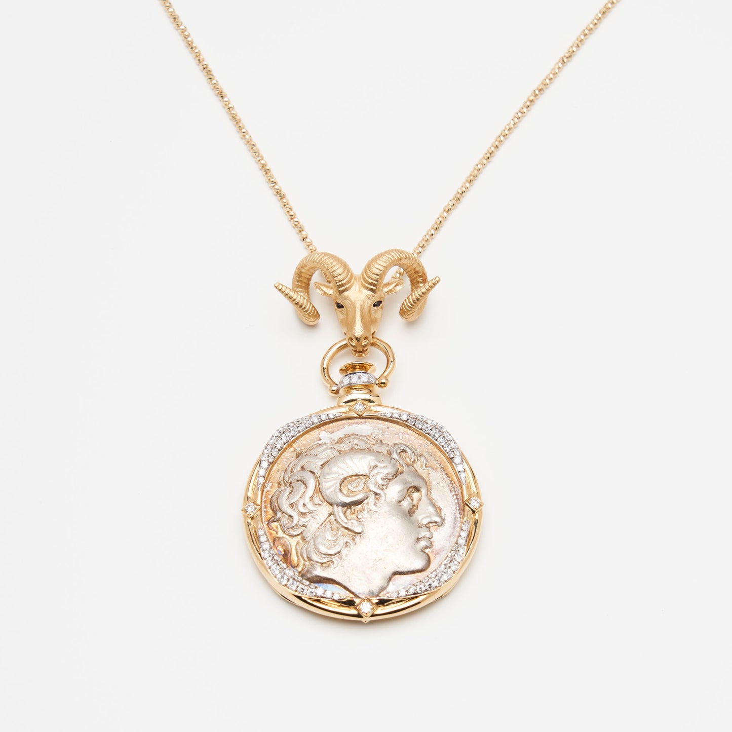 18K Gold Ram Head Coin Pendant