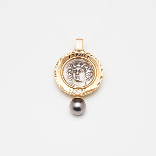 18K Gold & Pearl Apollo Coin Pendant