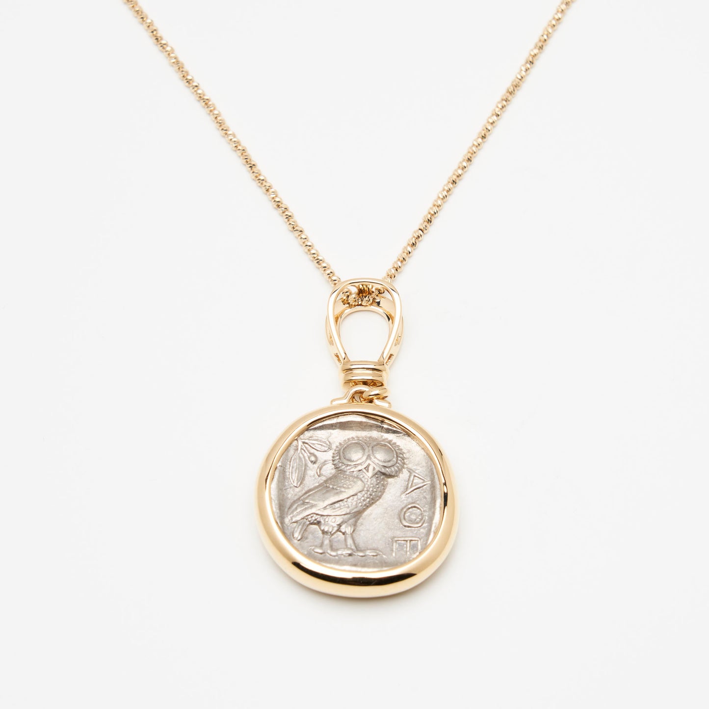 18K Gold Athena/ Owl Coin Reversible Pendant