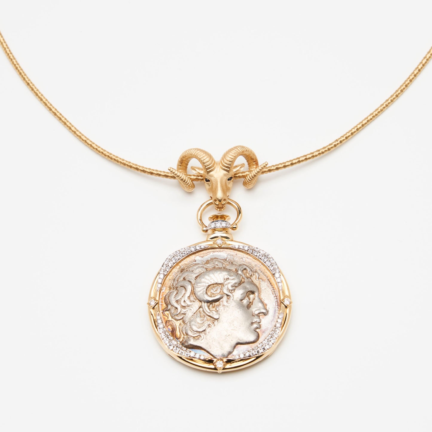 18K Gold Ram Head Coin Pendant