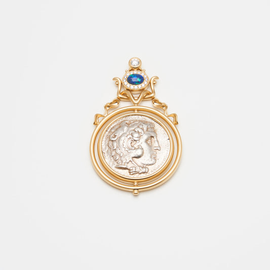 18K Gold Opal Alexander The Great Coin Pendant