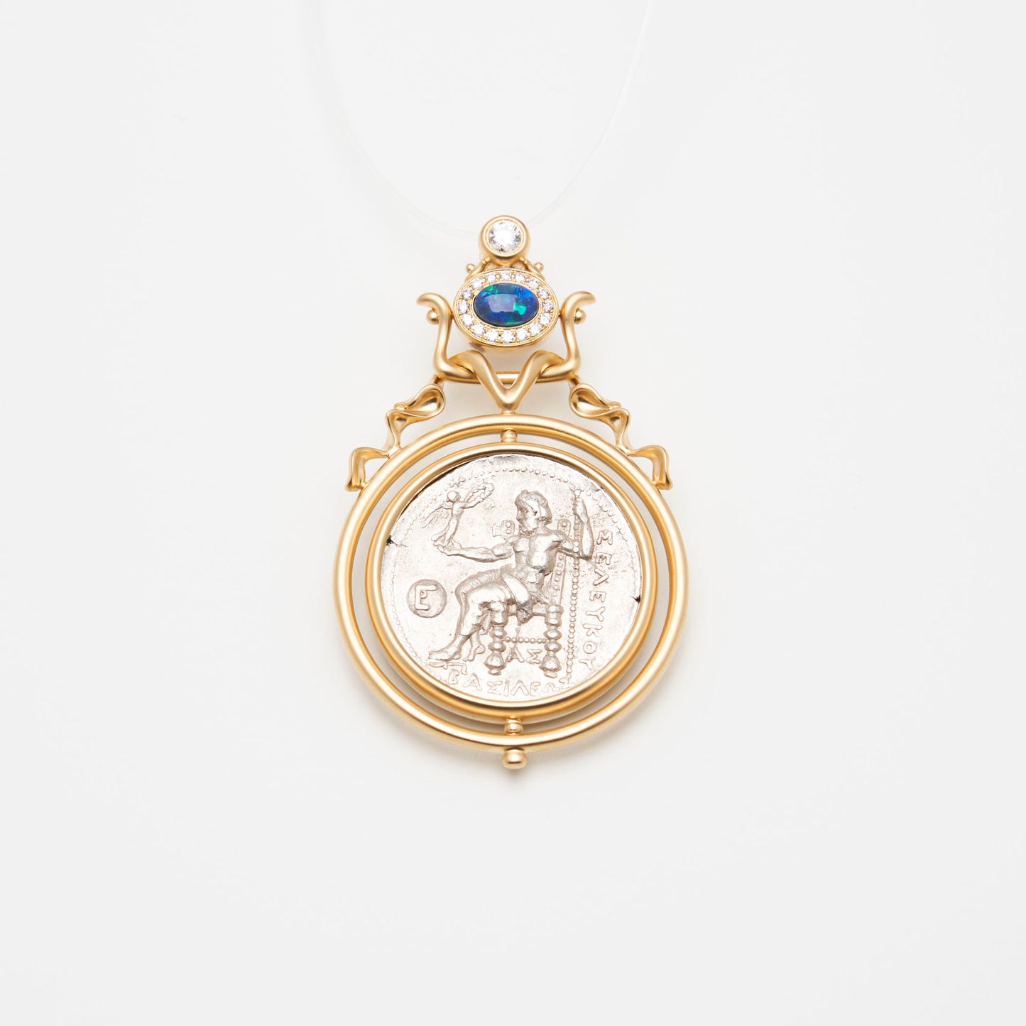 18K Gold Opal Alexander The Great Coin Pendant