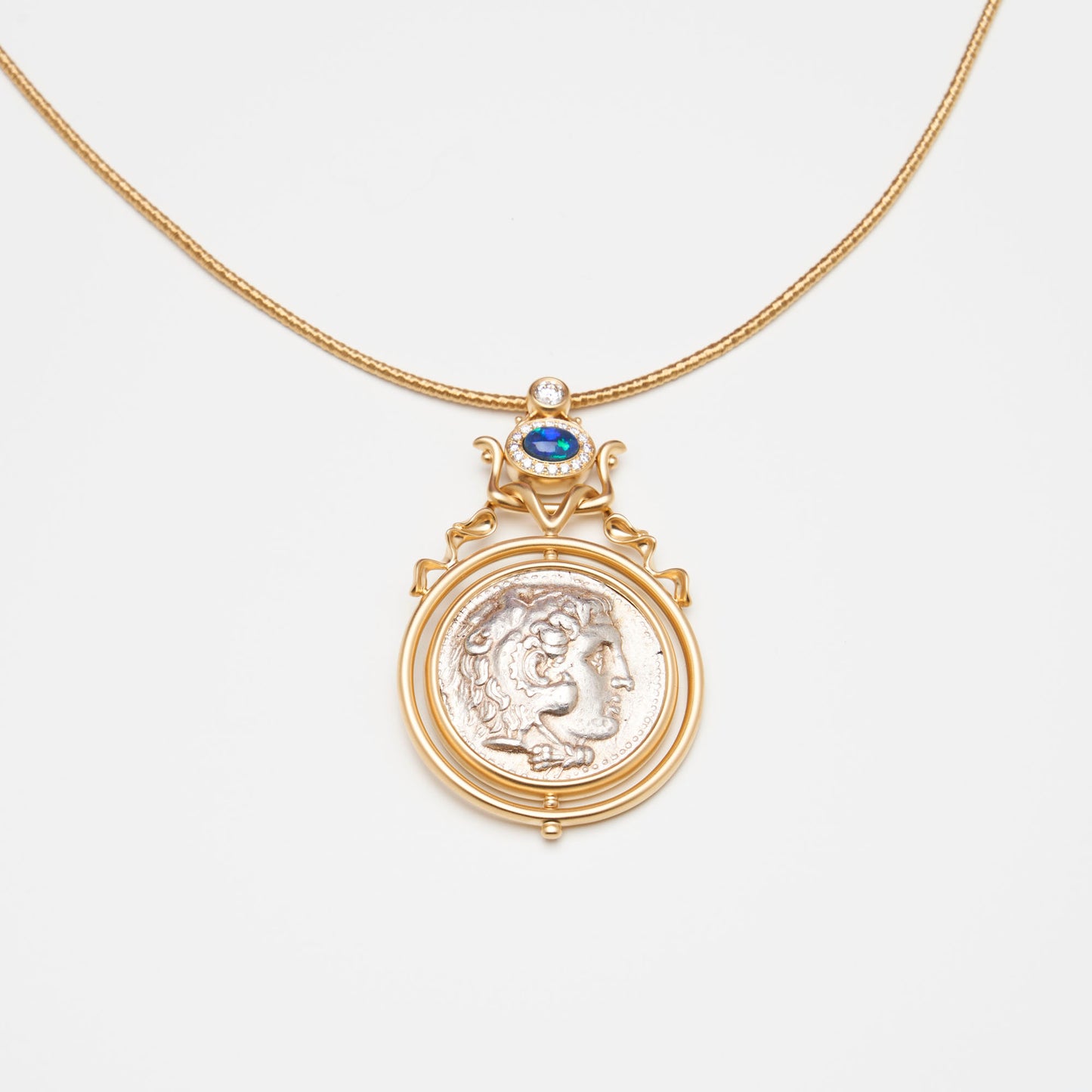 18K Gold Opal Alexander The Great Coin Pendant