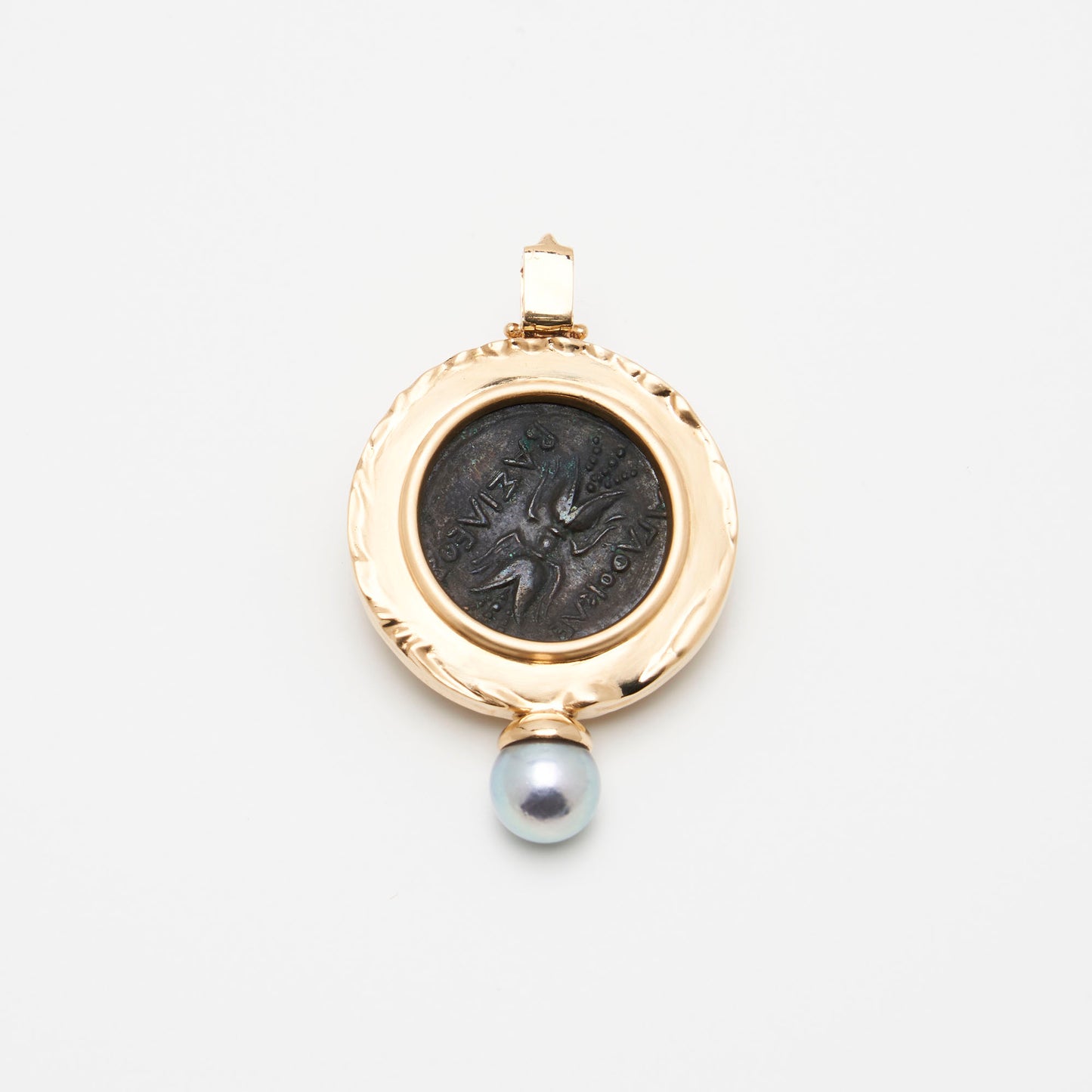 18K Gold & Pearl Bronze Coin Pendant