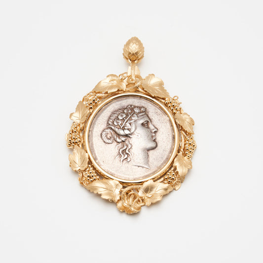 18K Gold Grape Vines Coin Pendant