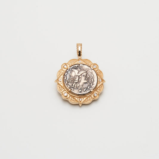 18K Gold Carved Coin Pendant