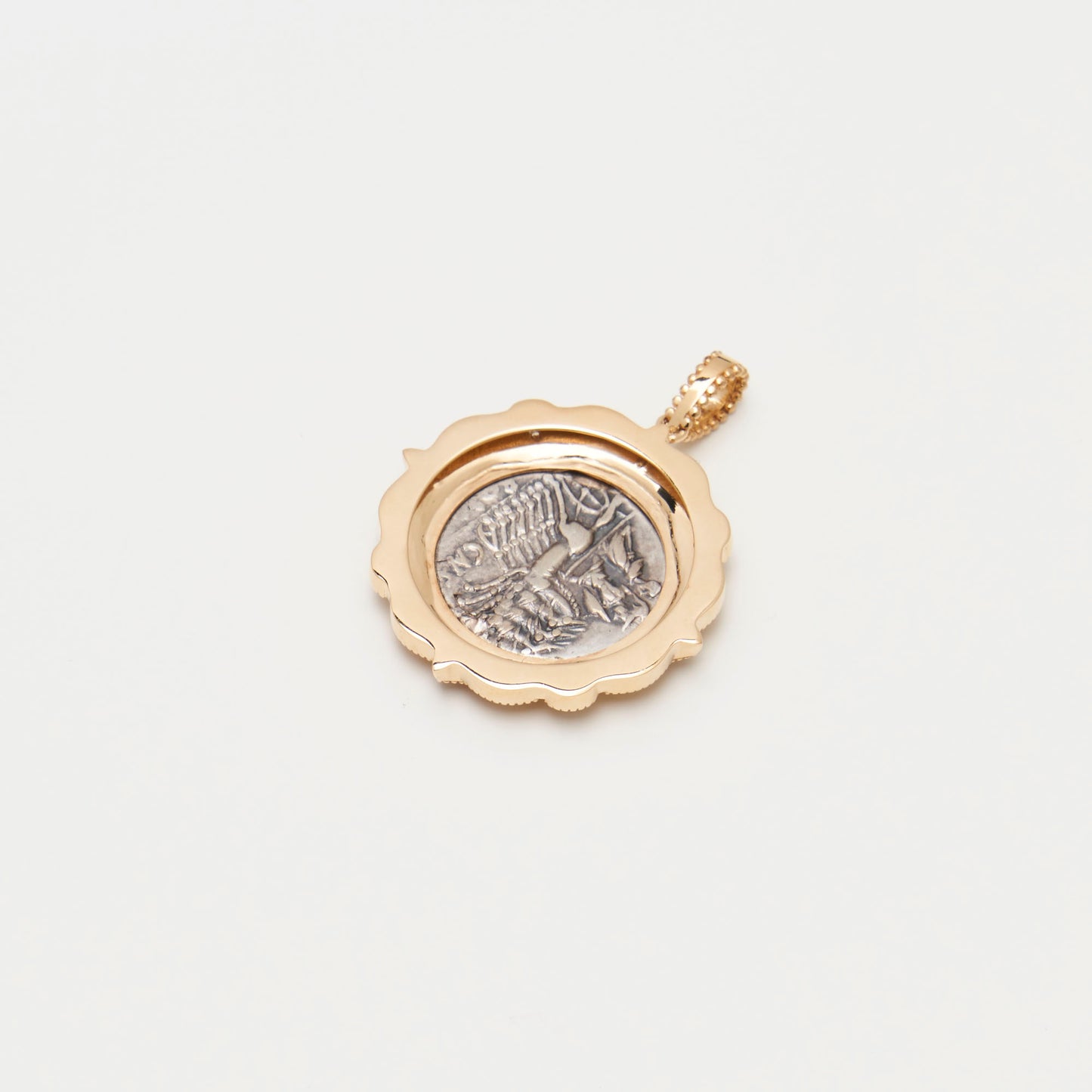 18K Gold Carved Coin Pendant