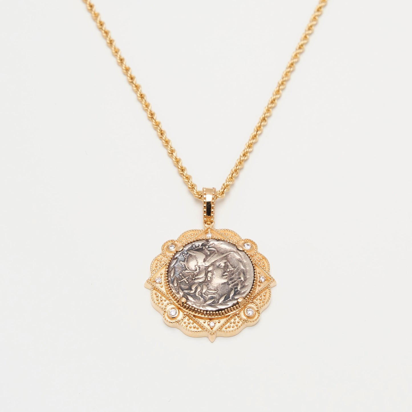 18K Gold Carved Coin Pendant